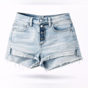 Zara Basic Denim Light Wash Distressed Button Fly Cutoff Shorts